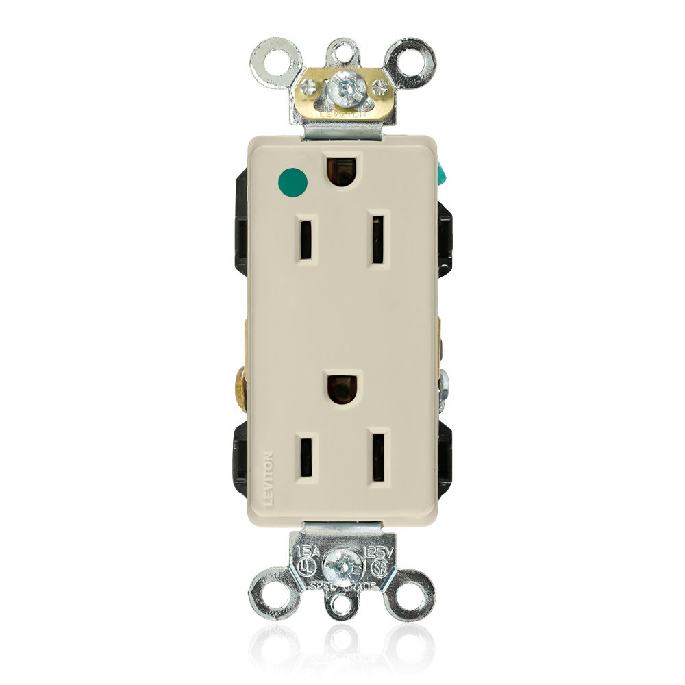 Product image for 15 Amp Decora Plus Duplex Receptacle/Outlet, Industrial Grade, Self-Grounding