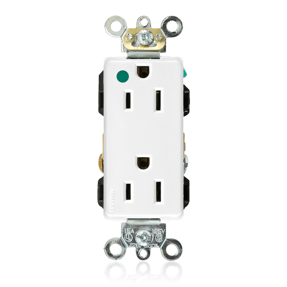 Product image for 15 Amp Decora Plus Duplex Receptacle/Outlet, Industrial Grade, Self-Grounding