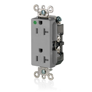 Product image for 20 Amp Decora Plus Duplex Receptacle/Outlet, Hospital Grade, Tamper-Resistant, Self-Grounding