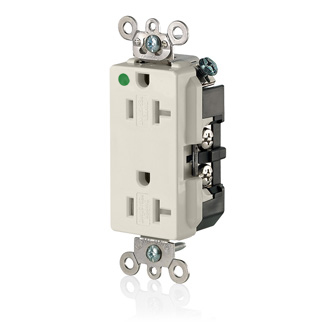 Product image for 20 Amp Decora Plus Duplex Receptacle/Outlet, Hospital Grade, Tamper-Resistant, Self-Grounding