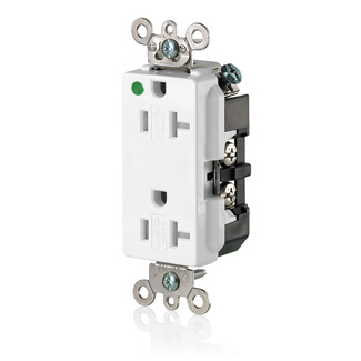 Product image for 20 Amp Decora Plus Duplex Receptacle/Outlet, Hospital Grade, Tamper-Resistant, Self-Grounding