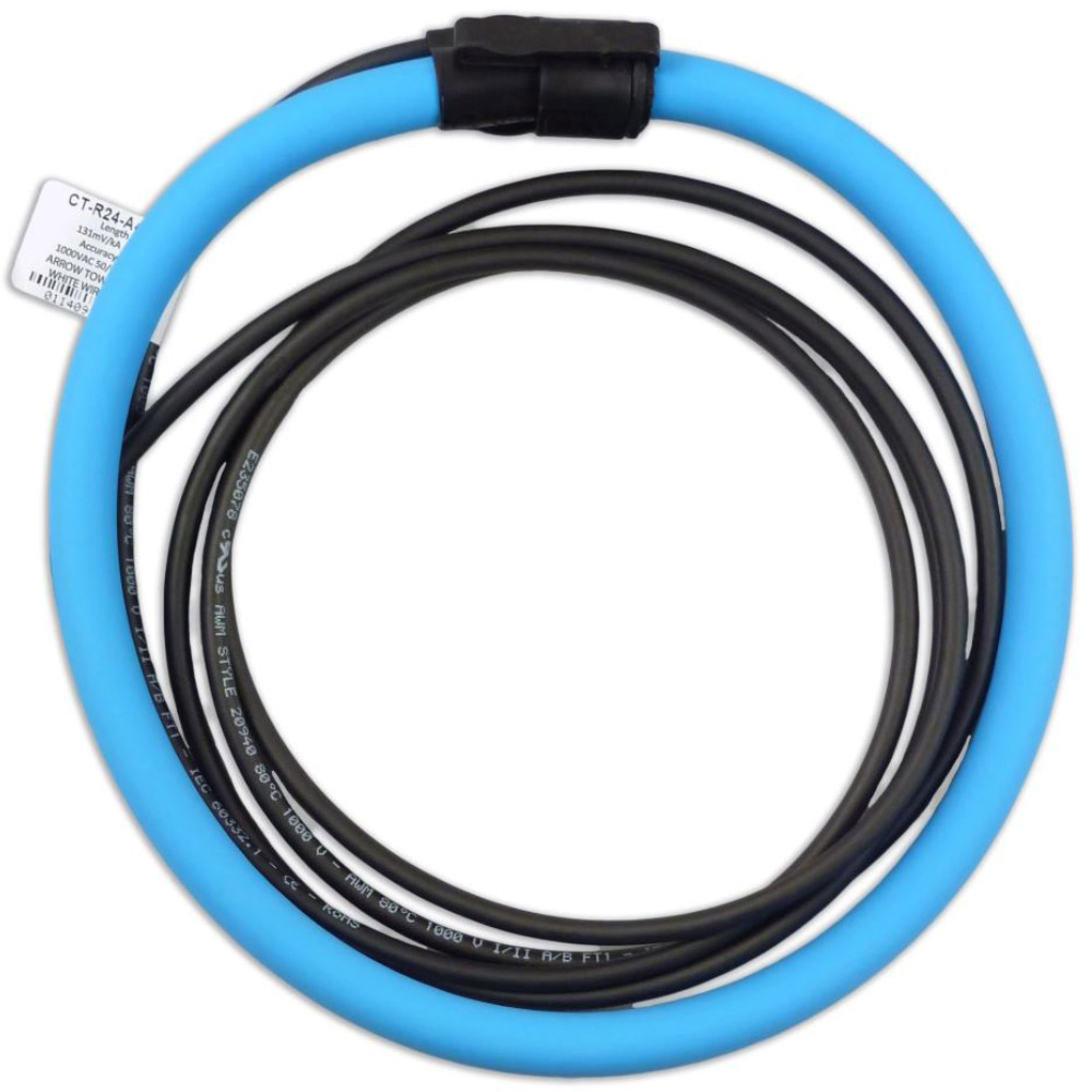 Product image for Current Transformer, 24" Rogowski Coil, 5A-5000A, 333mV, 4.5” Opening, 80" Leads, 0.6% Accuracy, For Submetering
