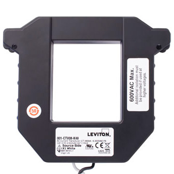 Product image for Current Transformer, Split Core, 800A, 333mV, 6" x 5.2" Opening, 48" Leads, 1% accuracy, Black, For Submetering