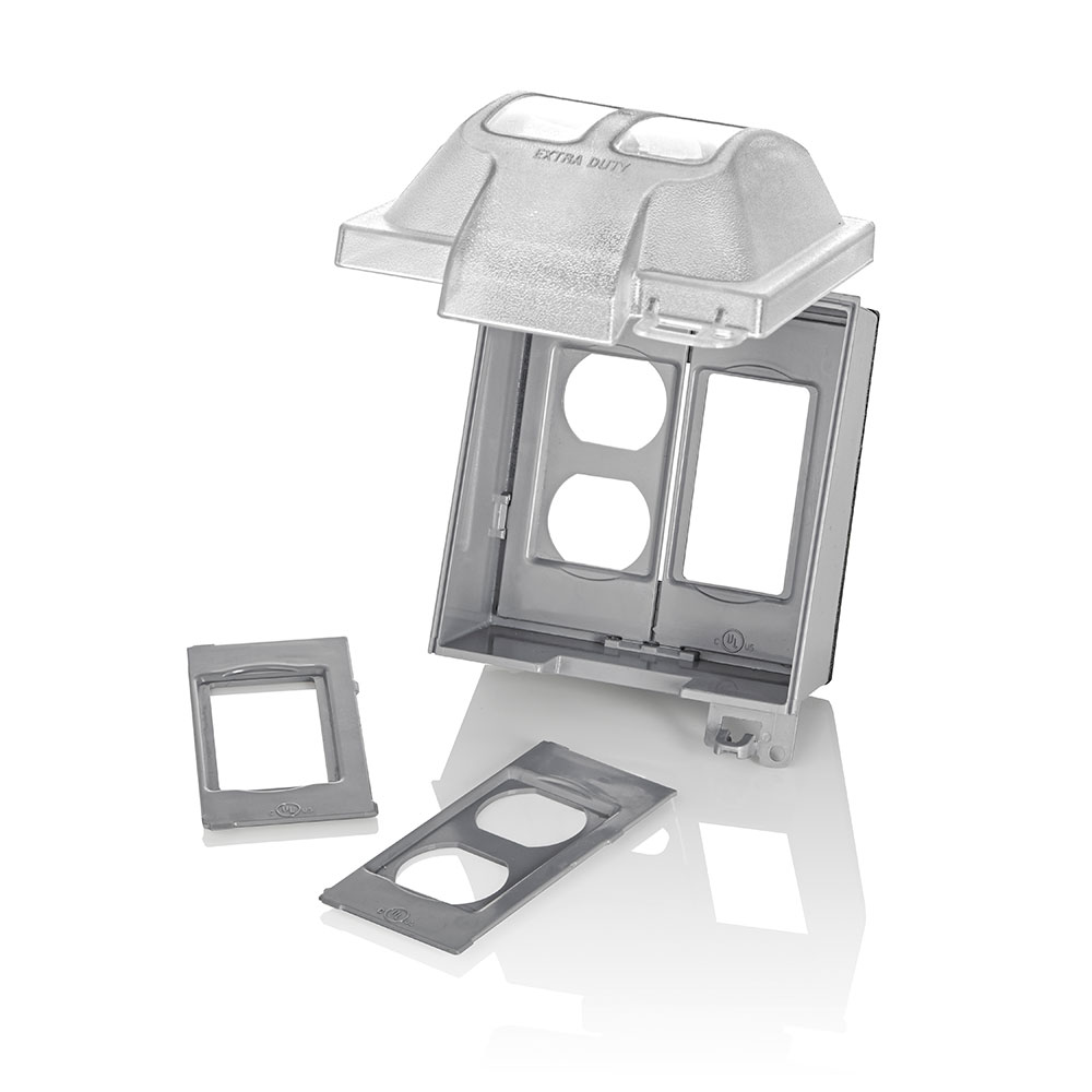 Product image for 2-Gang Extra Duty Weatherproof While-In-Use Cover for Outlet/Receptacle/GFCI/Decora, Vertical, Clear