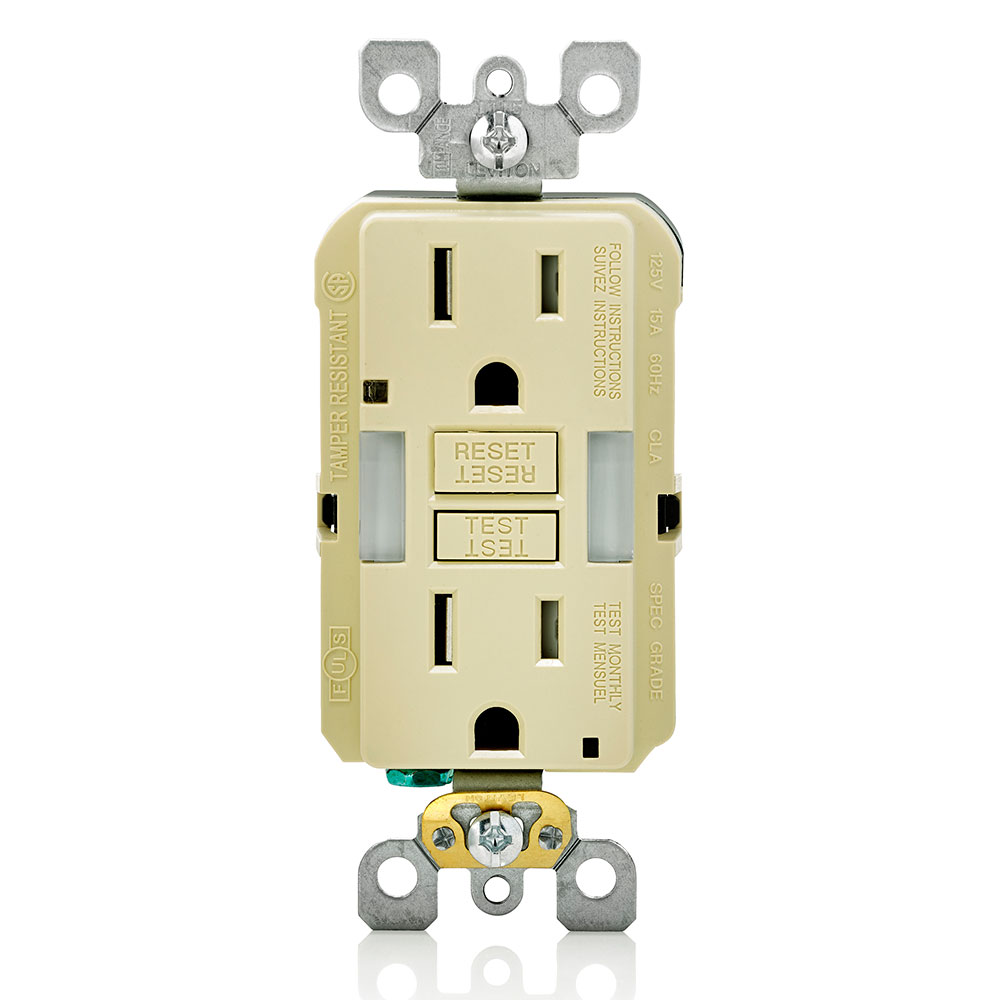 Product image for 15 Amp, Self Test, Tamper-Resistant Slim GFCI Outlet with Guide Light & LED Indicator Light