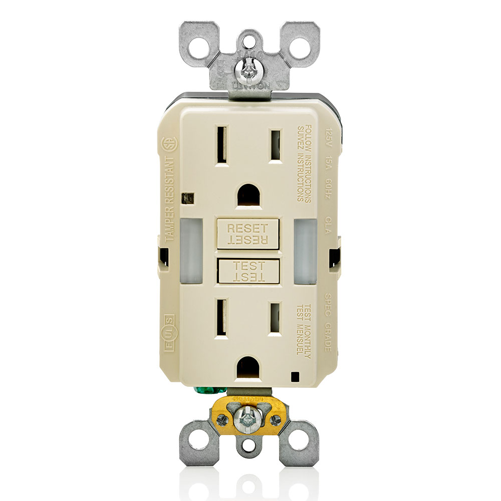 Product image for 15 Amp, Self Test, Tamper-Resistant Slim GFCI Outlet with Guide Light & LED Indicator Light