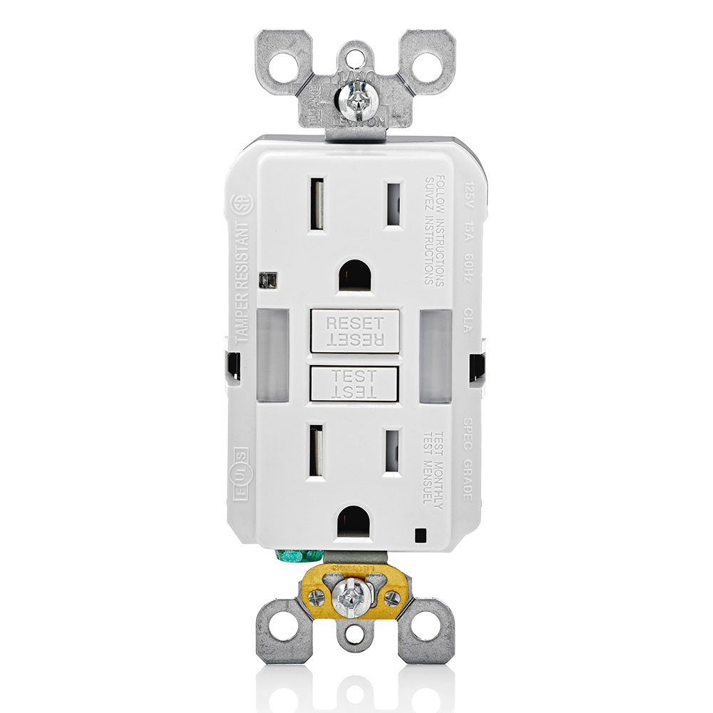 Product image for 15 Amp, Self Test, Tamper-Resistant Slim GFCI Outlet with Guide Light & LED Indicator Light