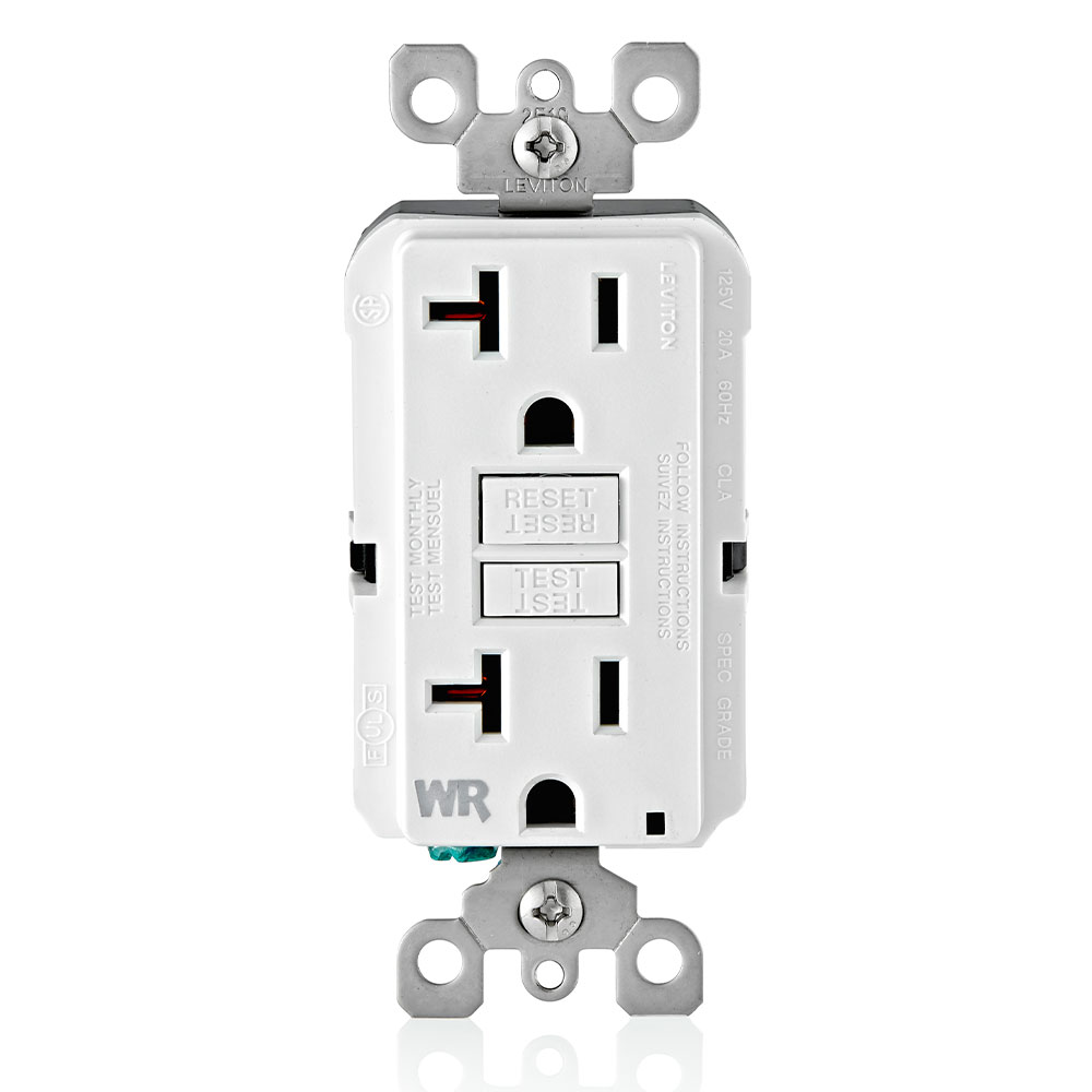 Product image for 20 Amp Slim GFCI Weather-Resistant Outlet, Self Test, with LED Indicator Light
