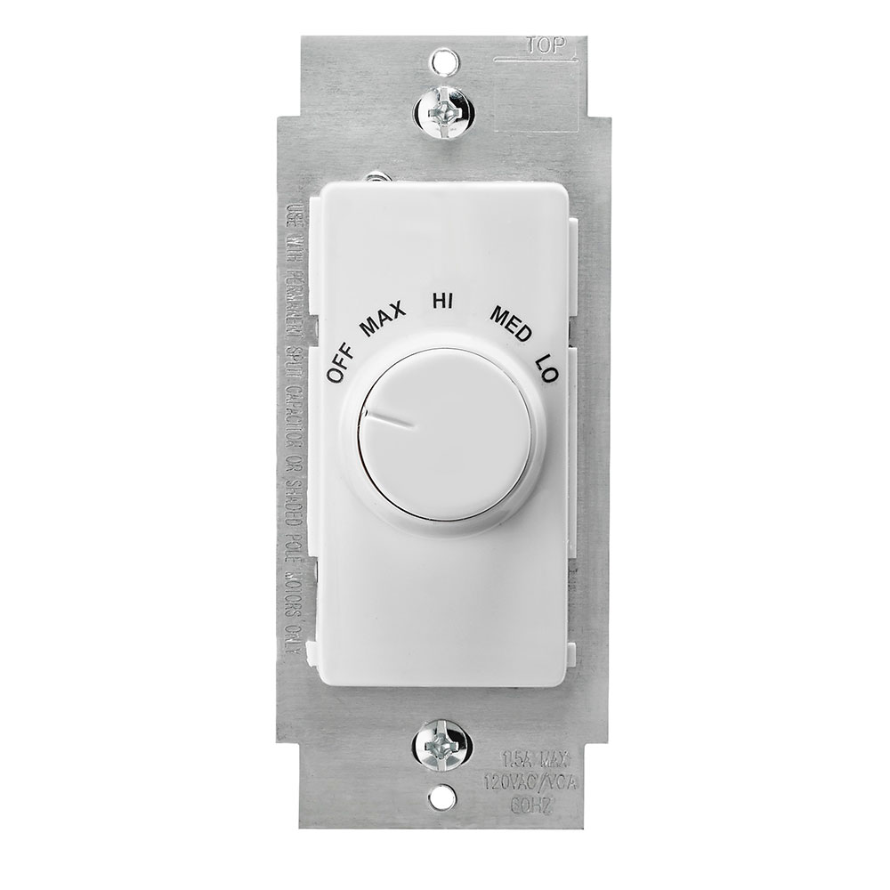 Product image for IllumaTech Rotary Fan Speed Control Switch, 1.5A, 4-Speed, Single Pole, White, Ivory and Light Almond faceplates included