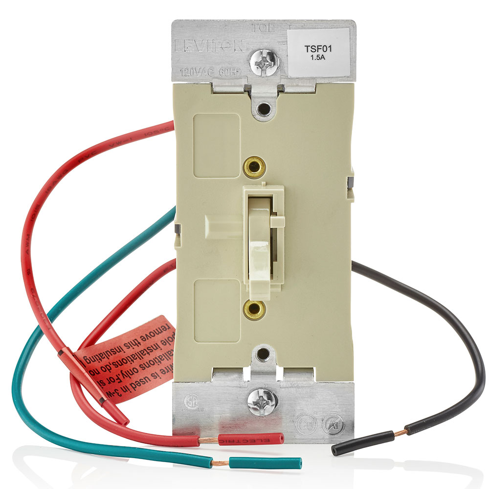 Product image for Toggle Slide Fan Speed Control Switch, 1.5A, 3-Speed, Single Pole or 3-Way, Ivory
