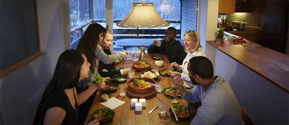 People having dinner at a table
